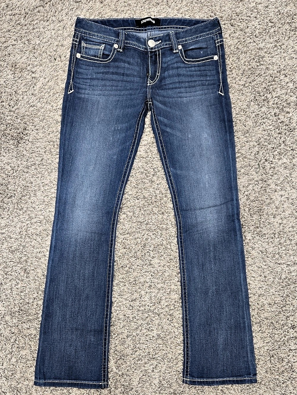 Express Barely Boot Low Rise Distressed Boot Cut Jeans Size 6R